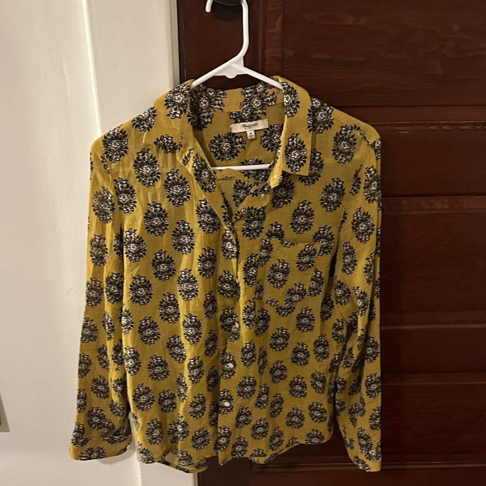 Madewell Mustard Yellow Floral Button-Up Blouse